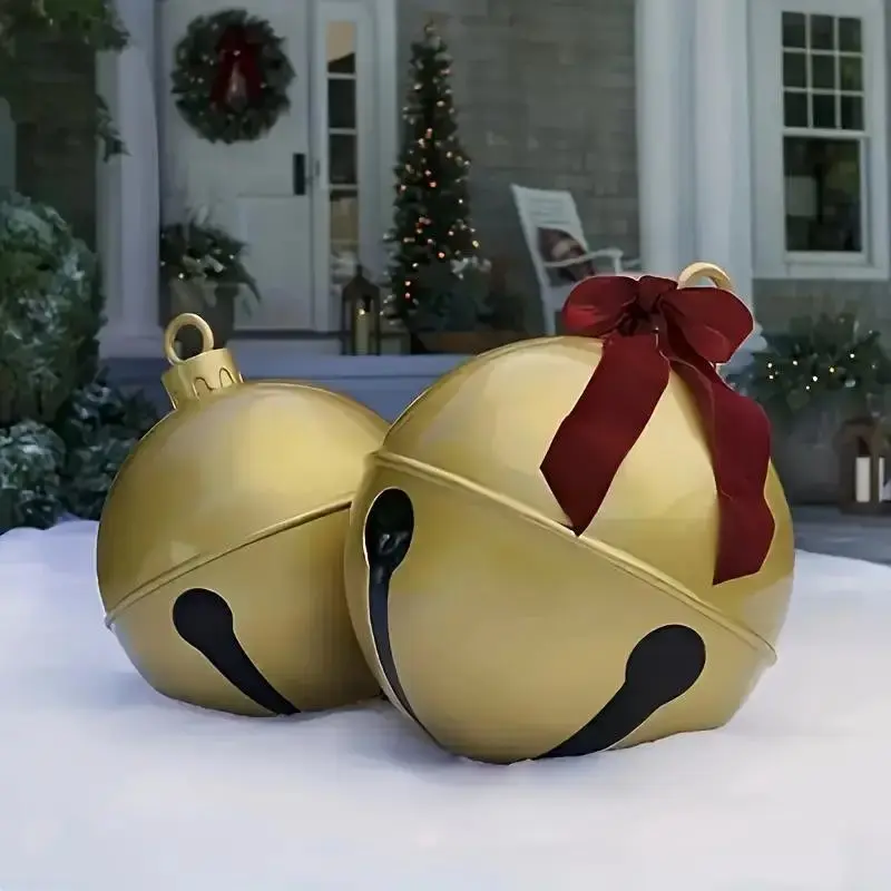 24-Inch Giant Inflatable Christmas Ball Decoration, Outdoor Indoor Hanging Ornament, Bow, Easy Install, Durable, Festive Decor
