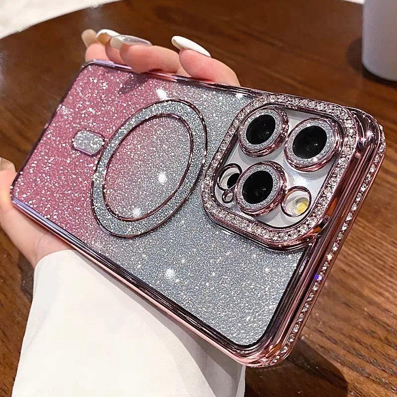 OREKROY Luxury Bling Glitter Case for iPhone 17 Pro Max, 17 Air, 17 Pro, 16, 15, 14, 13, 12 Pro Max – MagSafe Compatible, Sparkle Rhinestone Diamond Protective Case, Shockproof, Camera Lens Protector, Premium Plating, Perfect for Women & Girls
