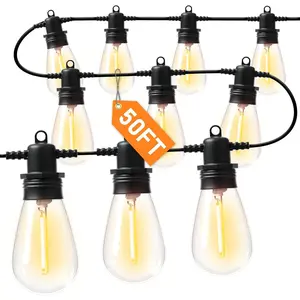50FT LED Outdoor String Lights with 15 Edison Shatterproof IP65 Waterproof Bulbs, 2700K Dimmable Commercial Grade Patio Lights, Heavy Duty Outside Hanging Lights  Garden Porch Deck Decor