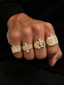 4-Piece Cross Open Ring Set, Matte Texture, 3D Cross Design, Street Style, Perfect for Jeans and Workwear, Ideal Gift