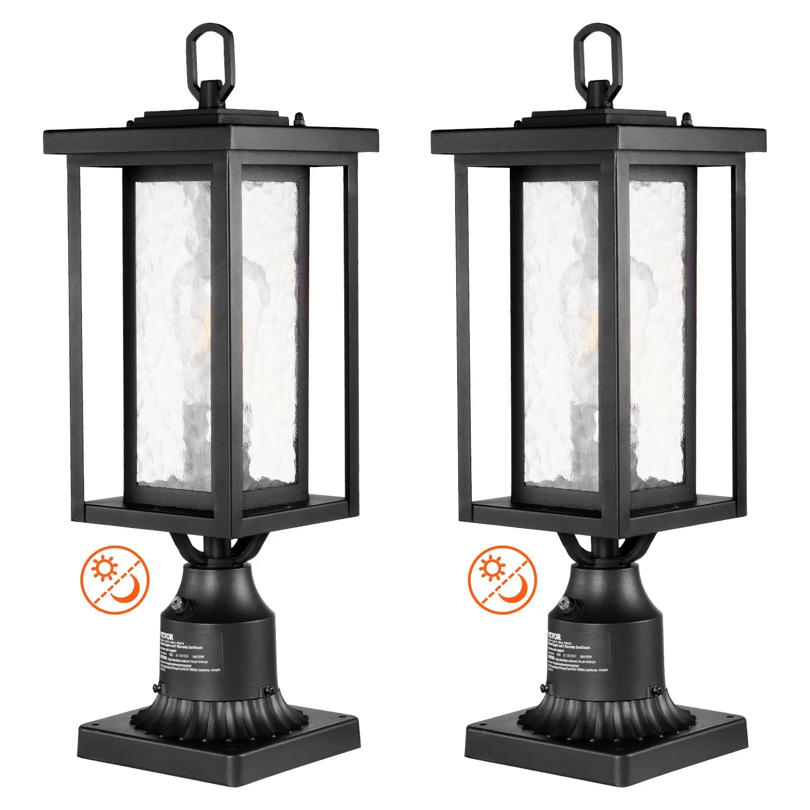 【toolupgrade】VEVOR 2 Pack Dusk to Dawn Outdoor Post Light, 17.72 in, Waterproof Lamp Post Light Fixtures with 3.5 in Pier Mount Base Glass Shade, Lightning-proof Exterior Pole Column Light for Patio Garden Pathway