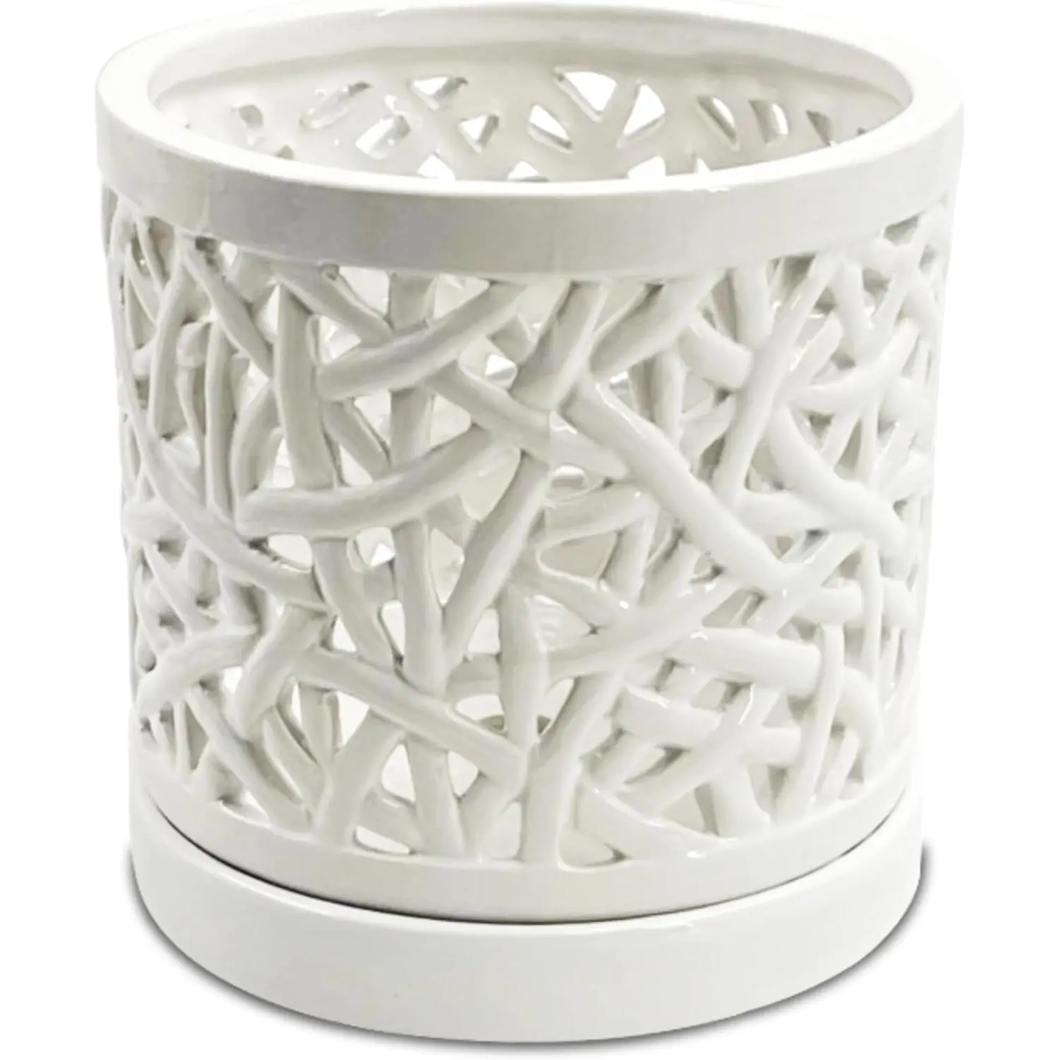 Large Ceramic Orchid Pot with Holes, 6 Inches Wide, for Indoors or Outdoors with Woven String Cut Out Design, Orchid Planters, Orchid Gifts (String Cut Out Design)