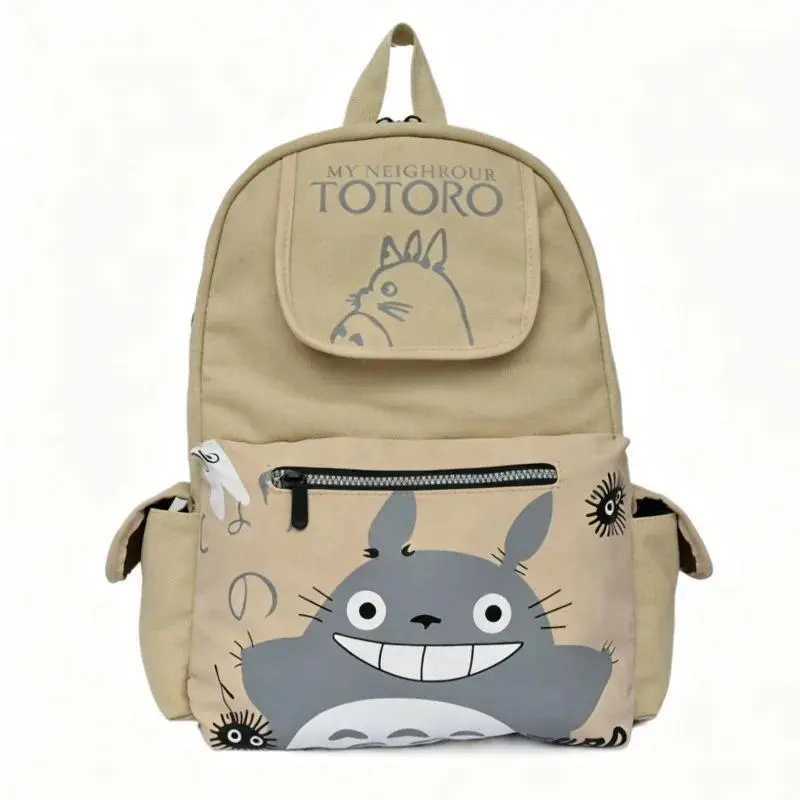 My Neighbor Totoro Anime Canvas Backpack Large Capacity Cartoon Printed Shoulder Bag Lightweight Multi-pocket School Backpack
