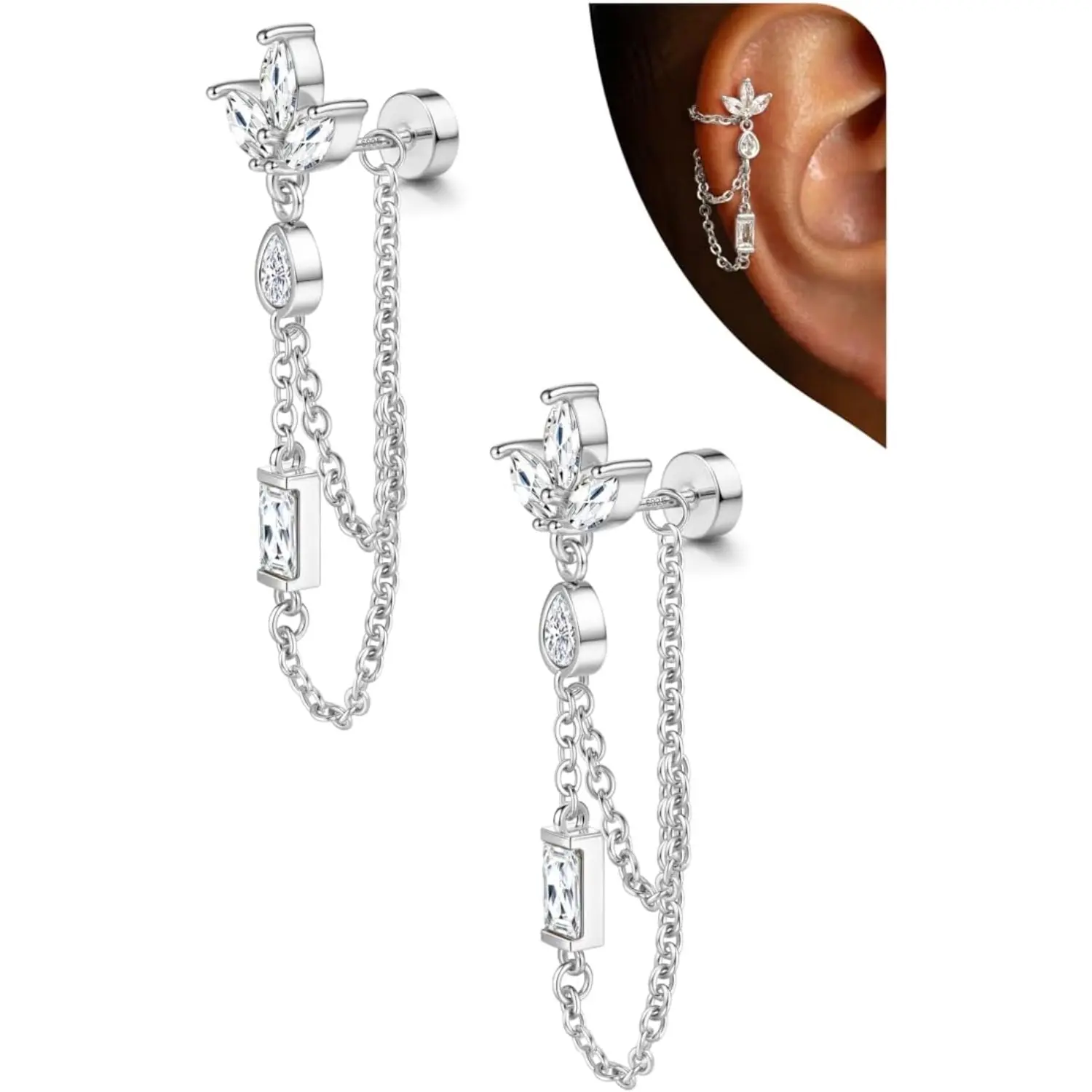 Viral Hypoallergenic Cartilage Earrings for Women Flat Back-925 Sterling Silver Post Stud Flatback Earrings for Sensitive Ears-20G Ear Crawler Climber Cartilage Earring Tragus Conch Helix Piercing Jewelry Soccer Jerseys