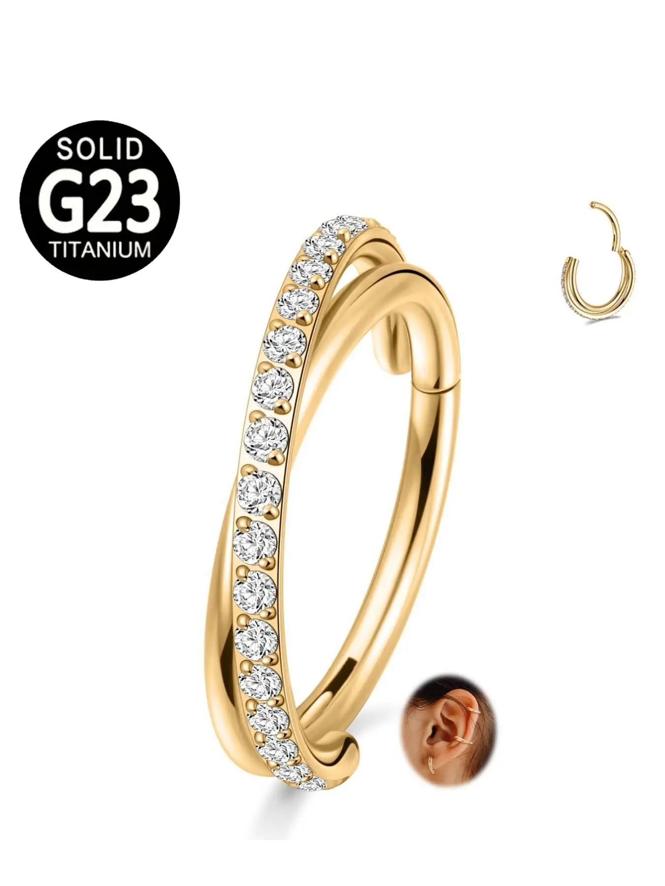 G23 Titanium Tragus Helix Rook Conch Daith Piercing Jewelry Cartilage Hoop Earring Cube Zircon Hinged Nose Ring Hoop