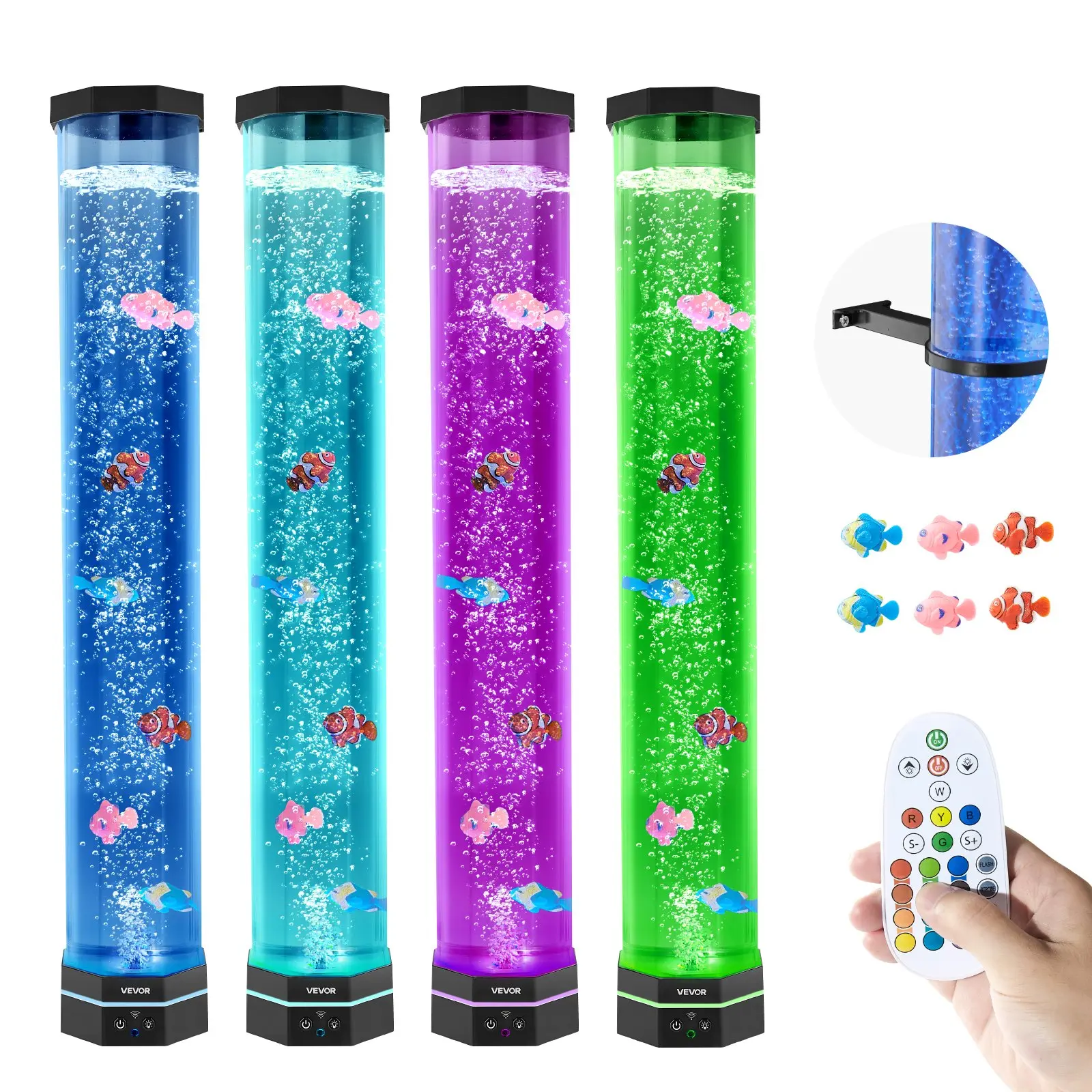 VEVOR Sensory Bubble Tube Lamp, 2.67 ft Bubble Fish Tube, Sensory Aquarium Lamp with 6 Floating Fish 16 Color Effects, Remote Control, Stress Relief Calming Light for Bedroom Living Room Home Decor