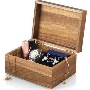 Keepsake Box, Acacia Wood Memory Box with Hinged Lids, Wooden Jewelry Box, Small Storage Box,3x5, 4x6 Decorative Card Box, Bridal Shower Gifts