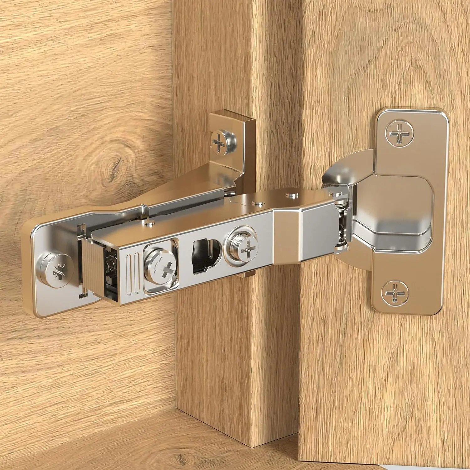 110° Frame-mounted cabinet hinge, soft-close with 3D adjustment, clamp-on mounting plate, smooth slow-closing concealed replacement part, easy to install, suitable for kitchen cabinets