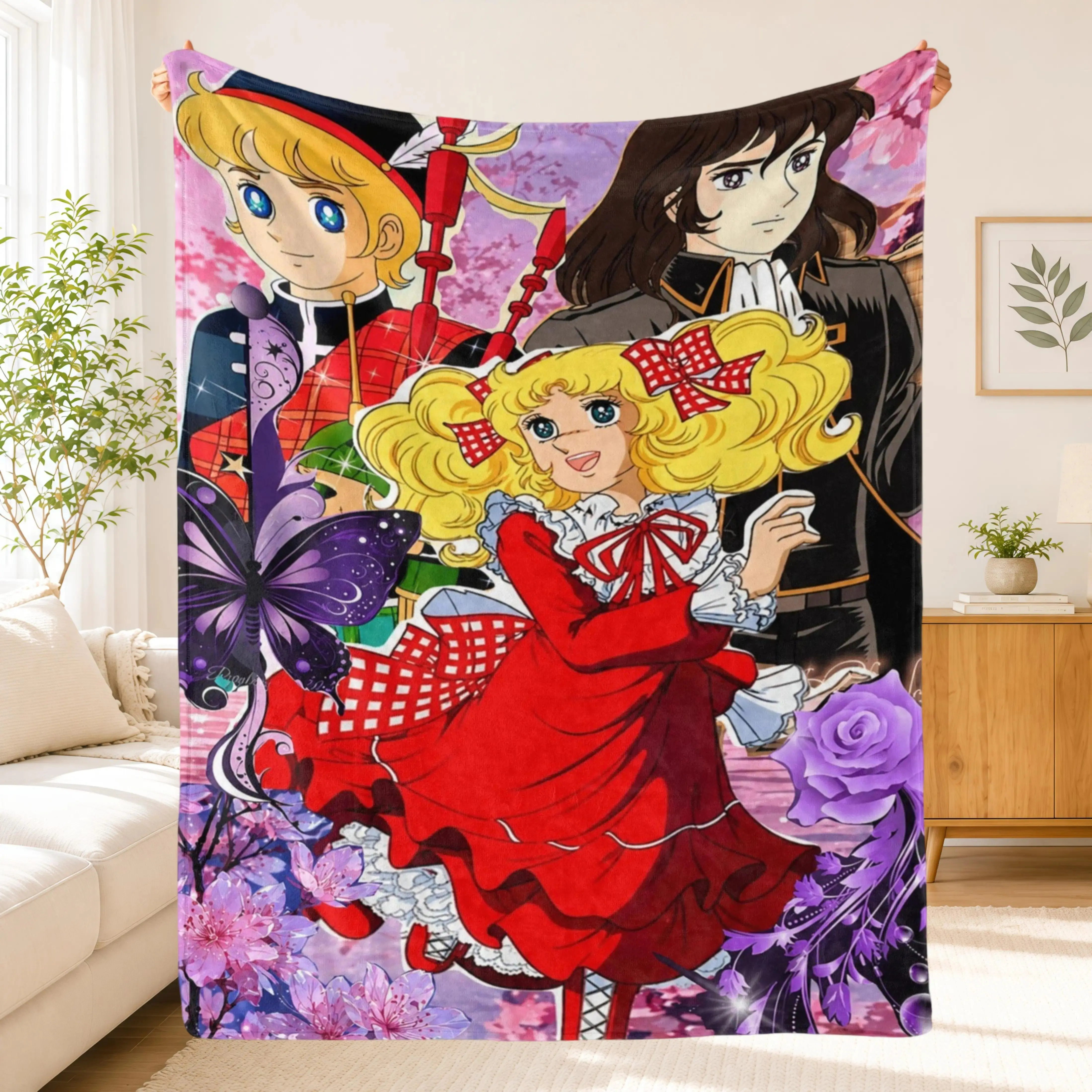 Cute Candy Candy Girl Blanket Retro Style,Romantic Anime Flannel Throw Blanket,Soft Warm All-Season Cozy Cartoon Blanket for Bed Couch Sofa Office Travel Camping,Aesthetic Room Decor Gift for Girls Friends Christmas Birthday