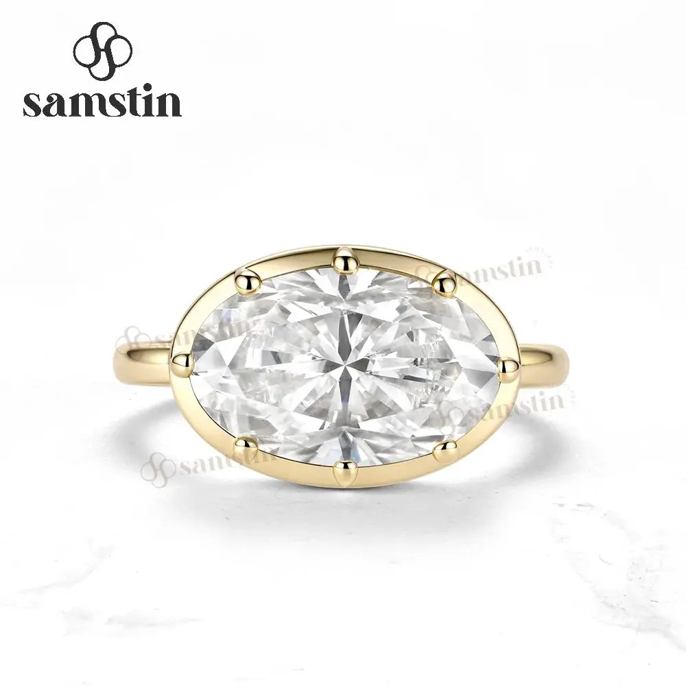 Samstin 6CT Oval Cut Moissanite for Women Solid 14K 10K 585 Yellow Gold Engagement Ring for Christmas Gift Party Jewelry Custom