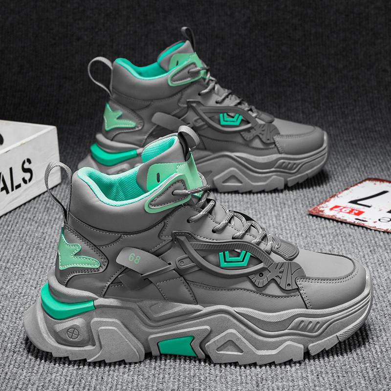 UYCEKK Men'S Comfortable Fashion High-Top Versatile Casual Sneakers|   Faux Upper, Rubber Sole, Lace Closure, Pointed Toe, Suitable for Spring/Fall