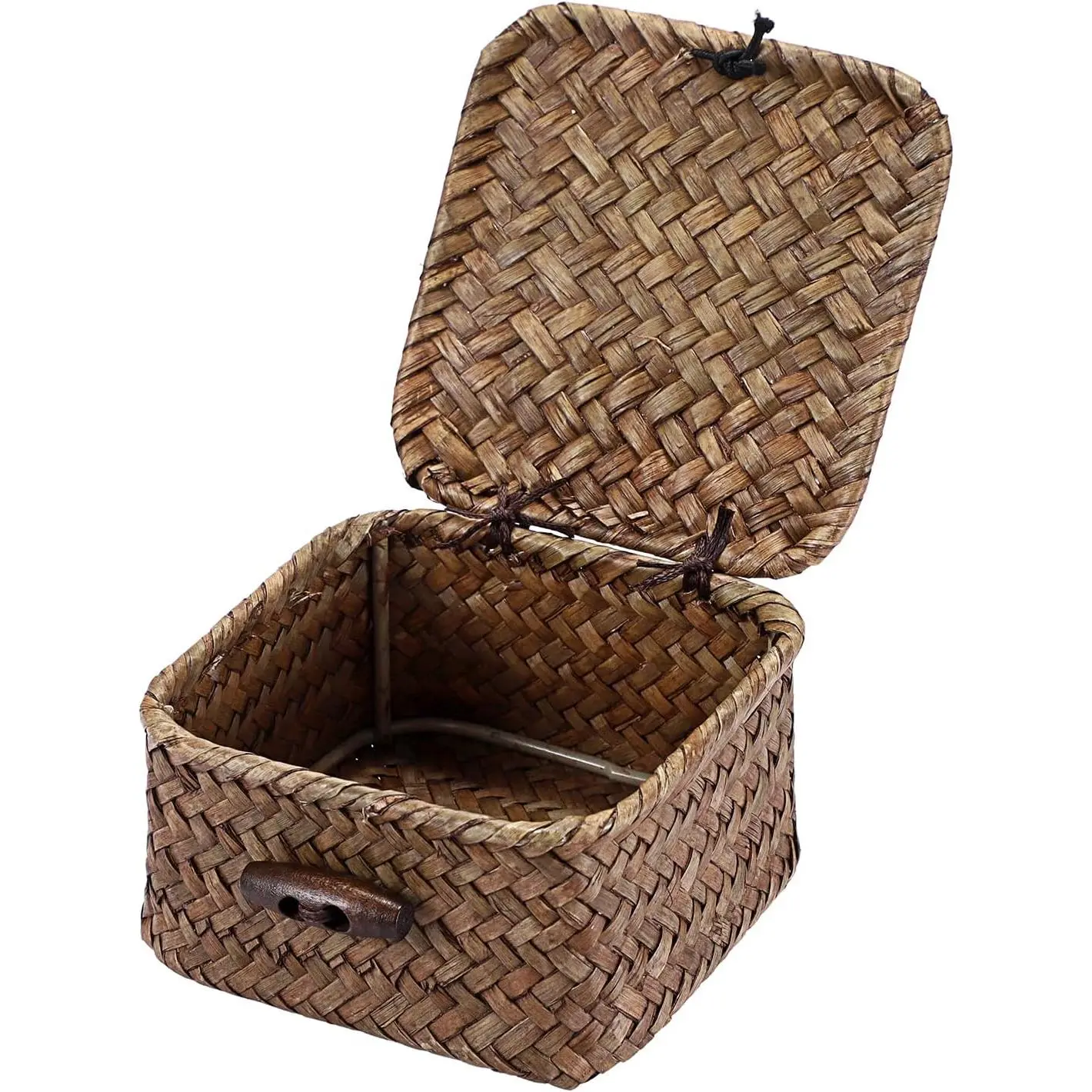 Mini Seagrass Basket Box Wicker Shelf Baskets with Lid, 3.5"x3.5"x2" | Small Handwoven Decorative Box,  Storage Basket for Organizing Key Candy,  Decor