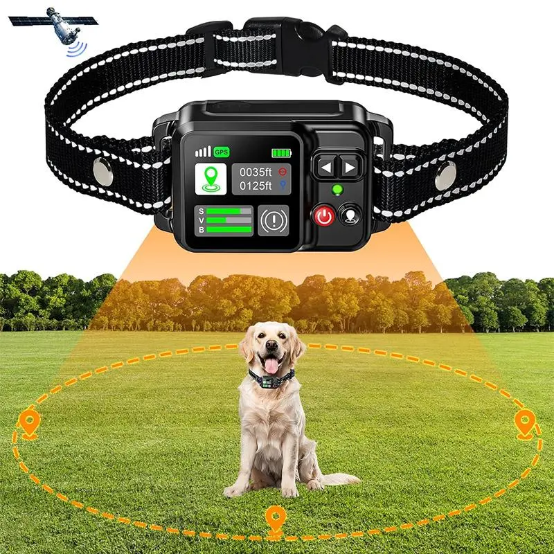 GPS Wireless Dog Fence System, Electric Dog Fence Using GPS Electric Satellite Technology, IPX7 Waterproof Rechargeable Design, GPS Dog Colla Circular Maximum 6500 ft，Gift Box SetZF500-1