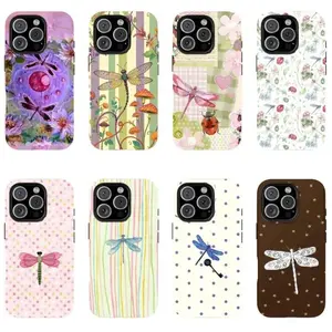 Whimsigoth Dragonfly Purple Lotus Floral Phone Case, Vintage Boho Fairycore Nature Aesthetic Tough Waterproof Cover Compatible with iPhone 11-17 Pro Max| LUMN Studio