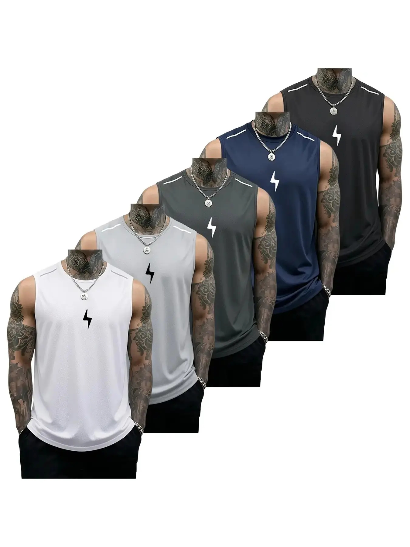 Men's 5-Pack Solid Crew Neck Athletic Tank Tops, Lightweight Breathable Quick-Drying Fabric, Ideal for Fitness Training and Running.