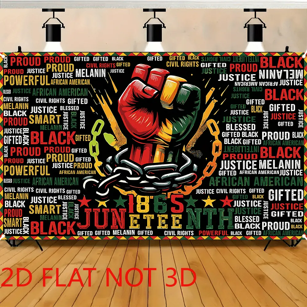2d Flat - 2d Flat - 2d Flat Tapestry, Happy Juneteenth Design, African American Independence Day Freedom Day, Room Decor Wall Hanging for Bedroom, Living Room, Office. Also Indoor and Outdoor Holiday Door Flag for Porch. Festive and Party Decor