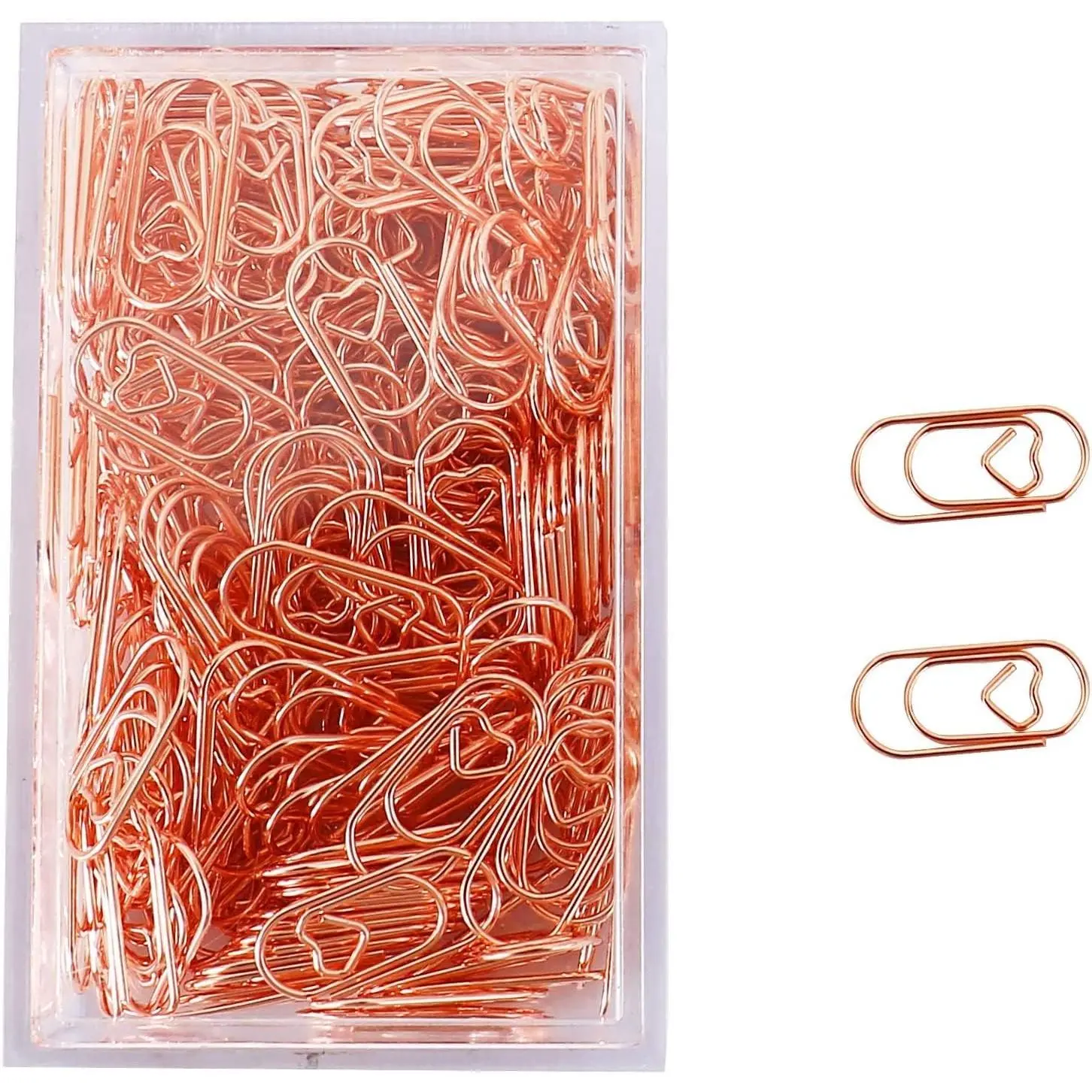 200-Count Small Rose & Love Heart Shaped Stainless Steel Paper Clips with Tinplate Holder, Office & School Desk Organizers (Office Stationery Binder Accessory)