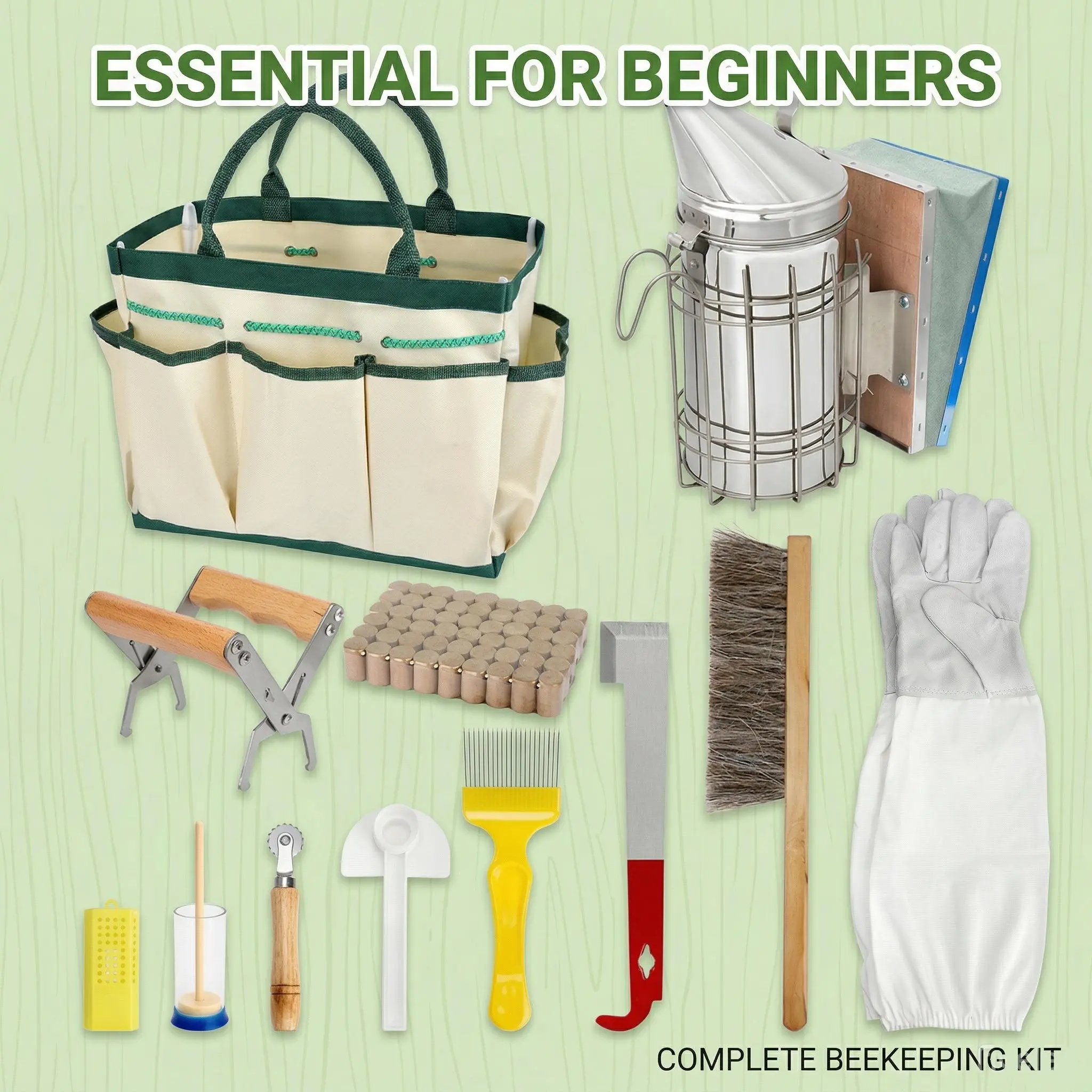 Bee Hive Starter Kit 12pcs Polypropylene Beekeeping Supplies with Smoker Tools Brush Gloves for Beginners