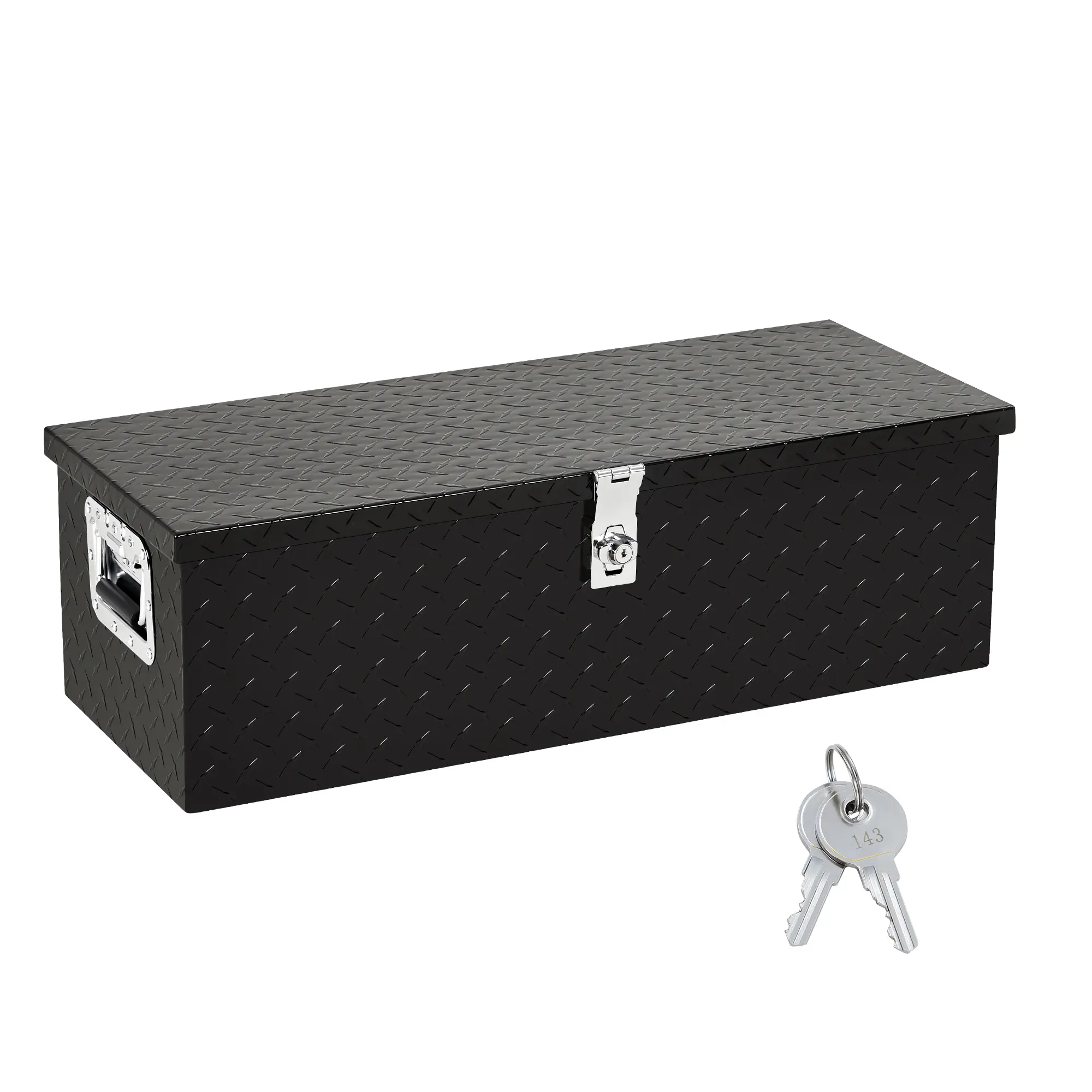 Heavy Duty Waterproof Aluminum Truck Bed Tool Box, Free-Standing Industrial Storage Chest with Forklift Access, Hydraulic Struts, Locking Lid & Side Handles, Large Capacity Secure Tool Organizer for Pickup, RV and Trailer