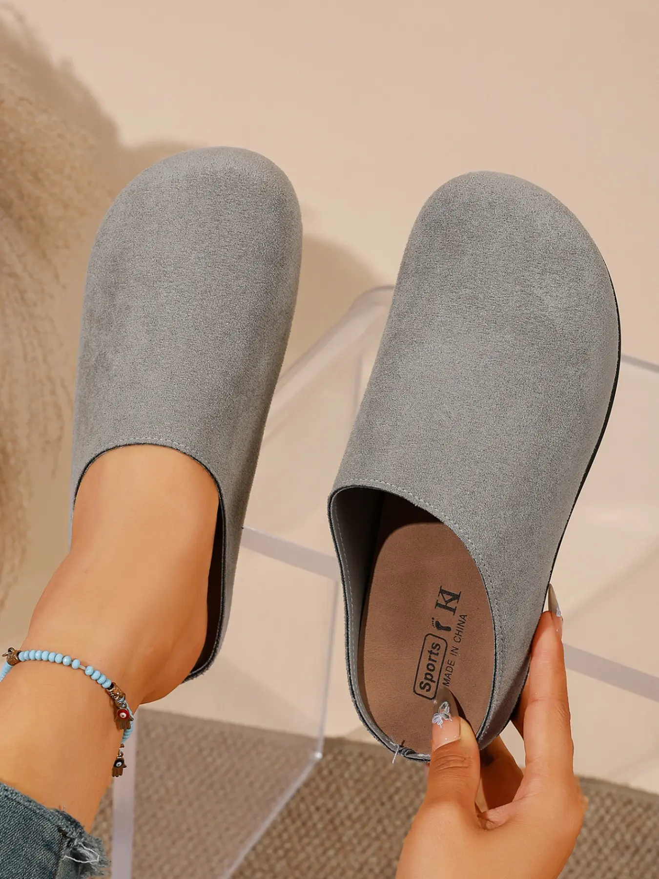 Women's Fuzzy Slip-On Half Sandals, Mule Slippers, Luxe Style, Perfect for Home & Casual Wear, Comfortable Indoor Footwear