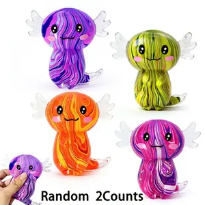 2counts Axolotl Squishy Sensory Play Stress Relief Toy, Fidget Toys for Kids with Autism, Cute Malt Sugar Axolotl, Anxiety Relief Squeeze Balls, Party Favors