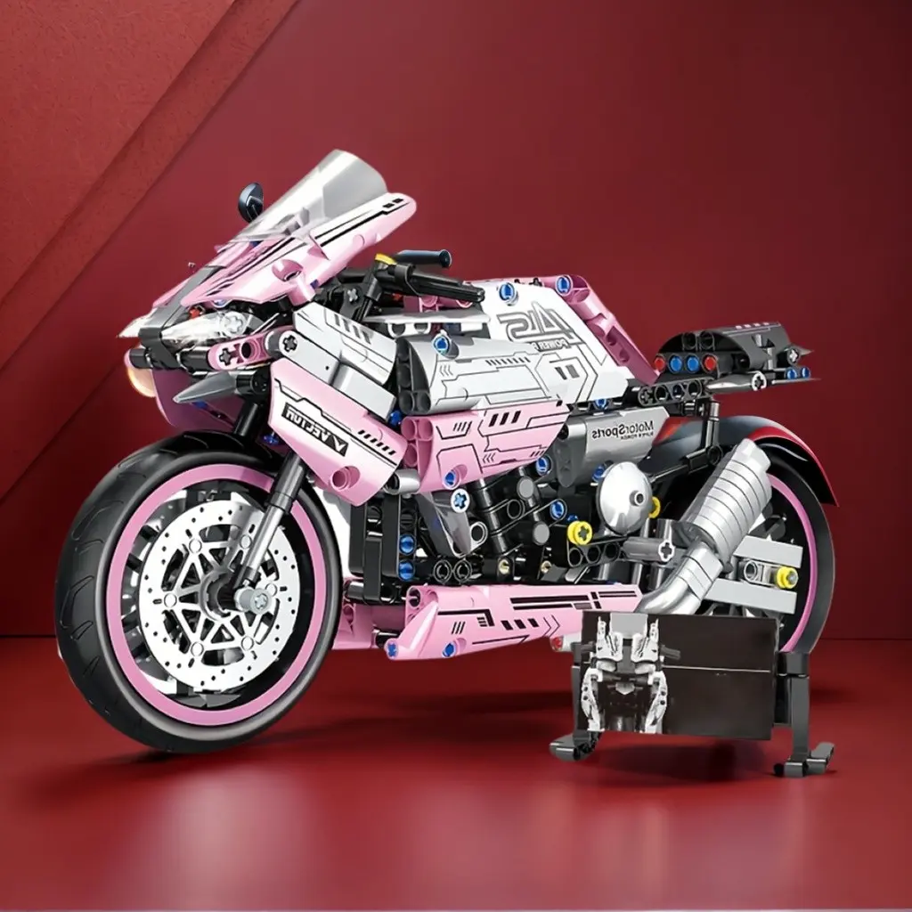Motorcycle Building Blocks, Sweet Cool Mechanical Racing Style, Chain Drive Shock Absorption, Girls' Car Enthusiast Desktop Collection Ornament, Diy Building Model