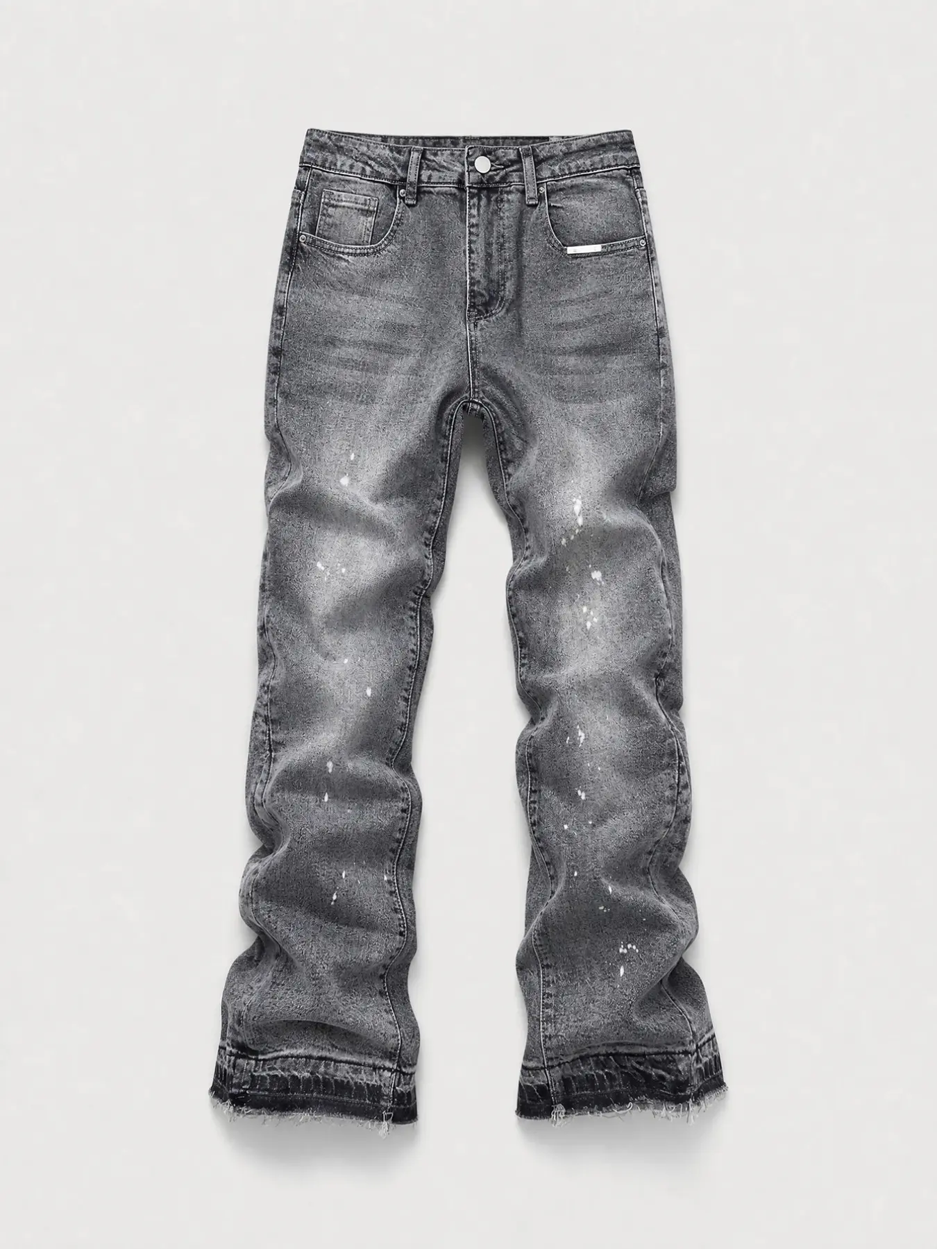 Men's Micro Flare Jeans, Loose-Fitting Button Fly Denim, Solid Color Y2K Streetwear Style, All-Season Wear, Washed Fabric, Patchwork Design