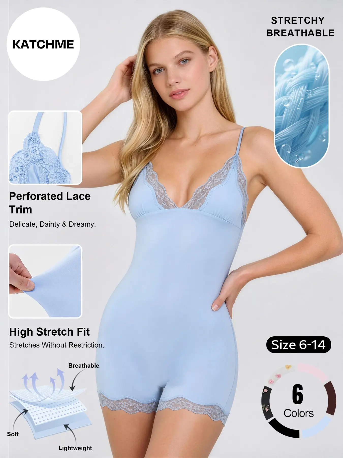 Women's Minimalist Lace Series Solid Color Spaghetti Strap Strappy Slim Stretch Shapewear Playsuit