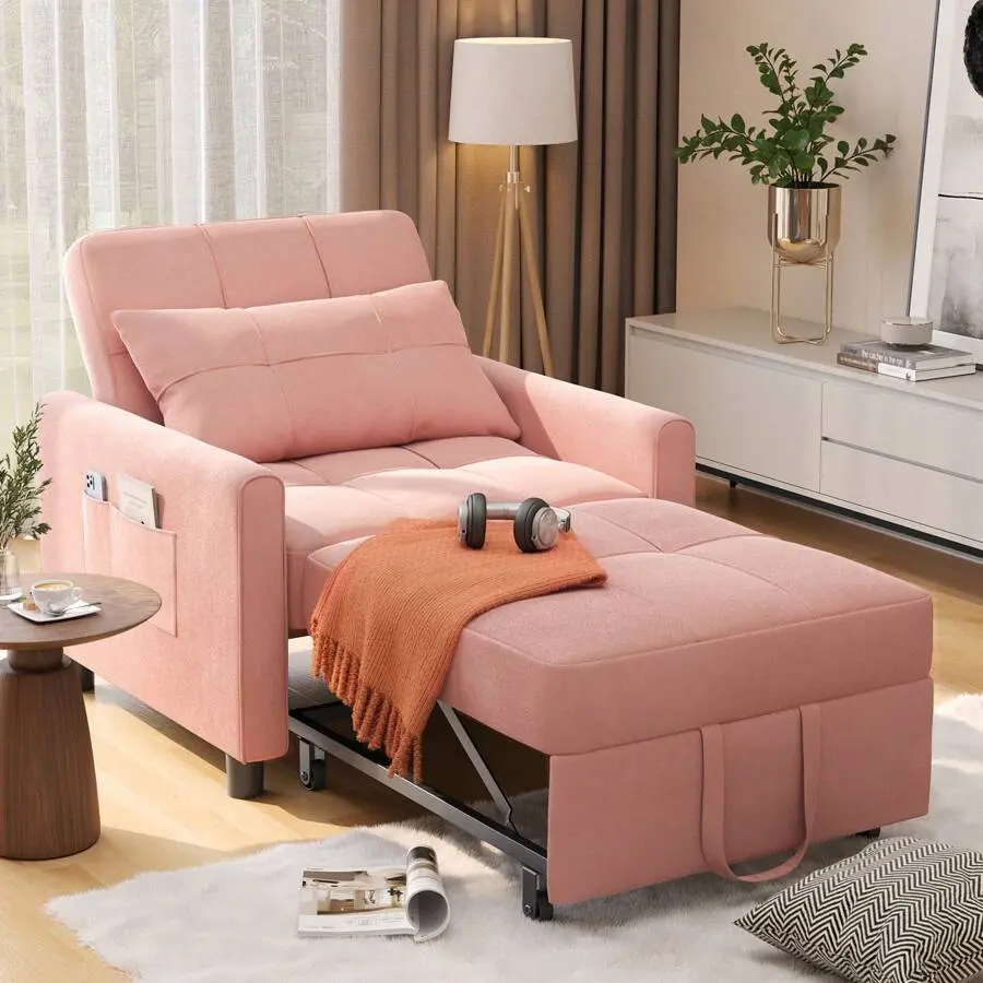 3‑in‑1 Adjustable Sleeper Sofa Chair Bed, Pull‑Out Convertible Folding Lounge Recliner with Adjustable Backrest for Living Room, Bedroom, Office & Small Spaces