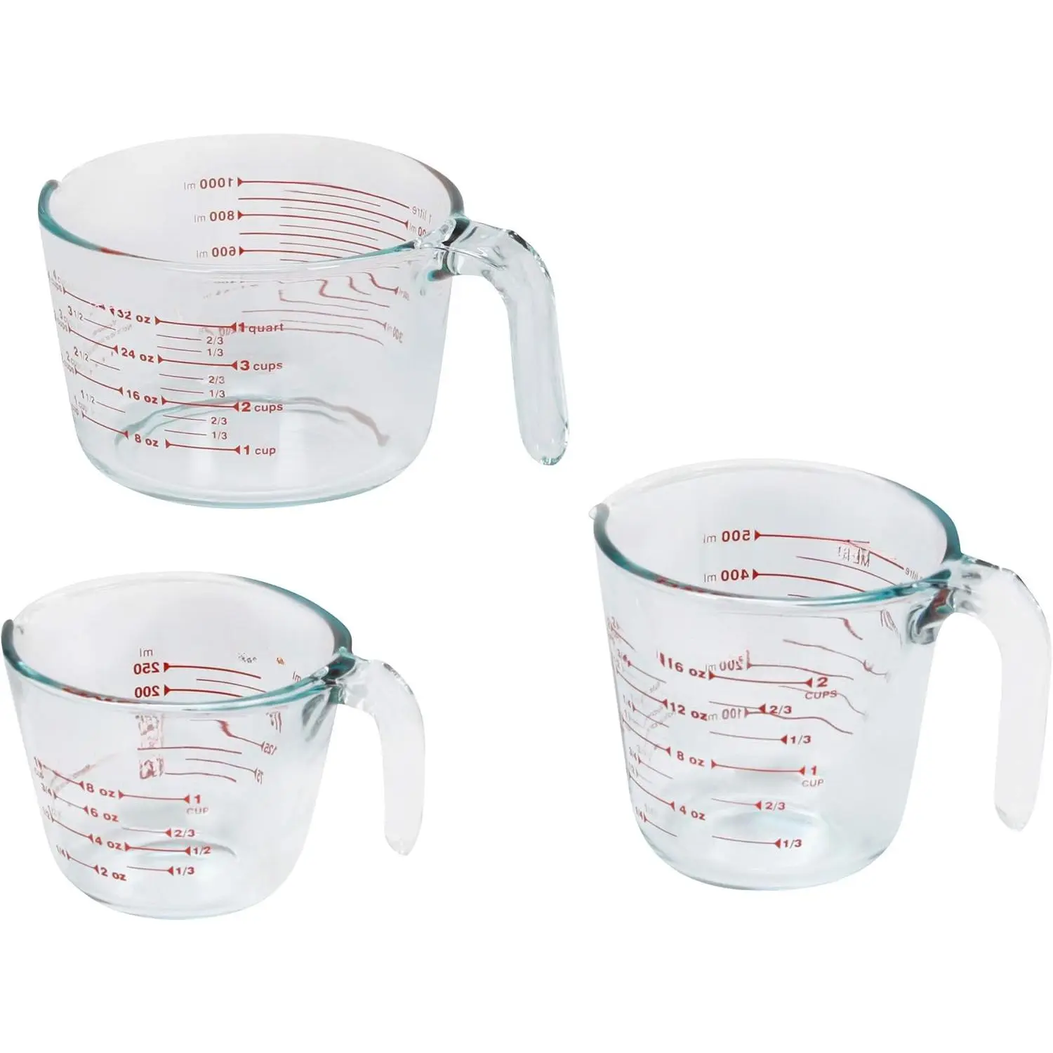 (3-Pack) Kitchen Handy Glass Measuring Cups Set - 1, 2 & 4 Cup Sizes, Easy-Pouring, Oven, Dishwasher, Freezer & Microwave Safe for Cooking Prep, Utensils