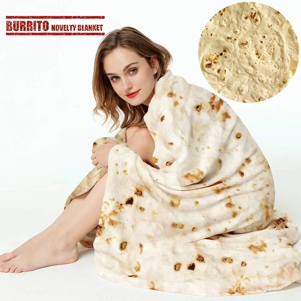 Burrito Tortilla Throw Blankets for Adults Teen , Double Sided Tortilla Taco Wrap Blankets, Novelty Realistic Flannel  Round Blankets,  Funny  for Girl Women 47in