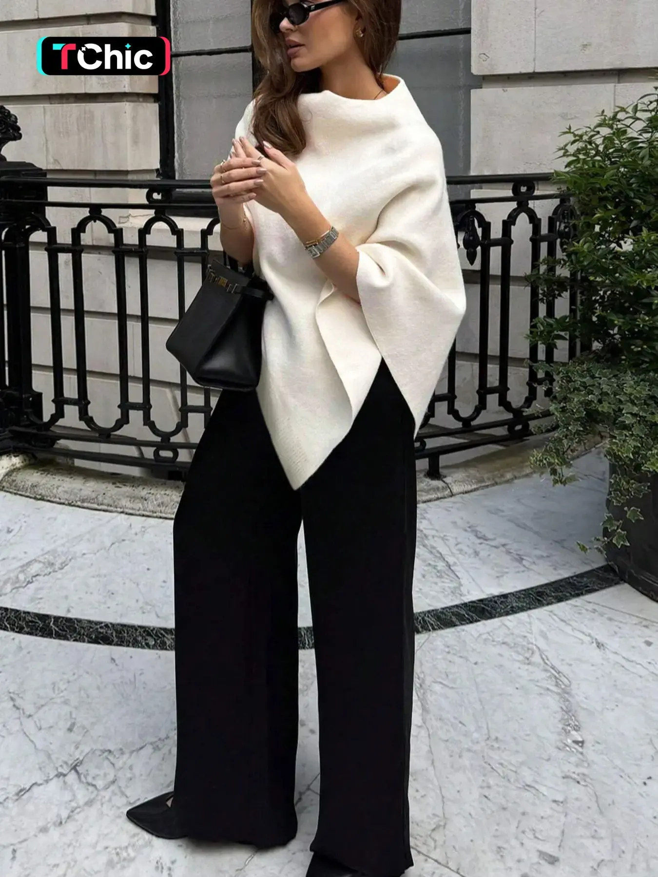 Women's Plain Loose Elegant Fashion Sweater Shawl, Fall & Winter Moderate Fabric Knit Wrap, Stylish Versatile Accessory for Ladies, Soft Shawl