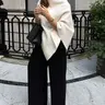 Women's Plain Loose Elegant Fashion Sweater Shawl, Fall & Winter Moderate Fabric Knit Wrap, Stylish Versatile Accessory for Ladies Loose Fit Shawl