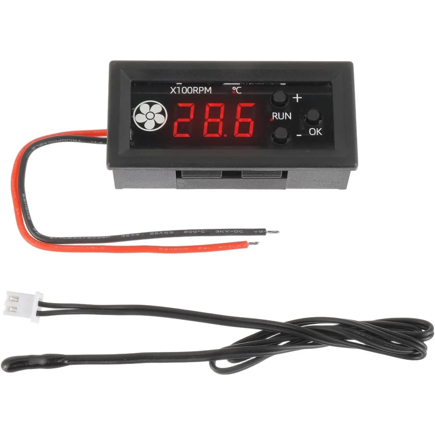 4-Wire PWM 12V 3A Fan Temperature Controller, Water Droplet Head | Fan Speed Controller with Temperature Probe, Digital Display Module