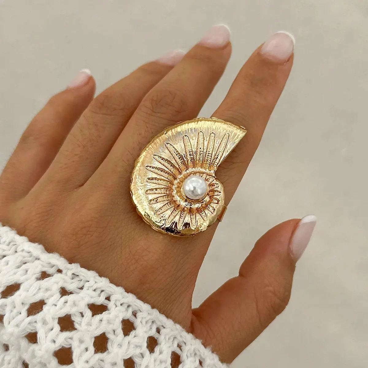 Vintage Metal Big Starfish Conch Rings For women Summer Beach Adjustable Rings Holiday Party Exaggerated Jewelry for Women