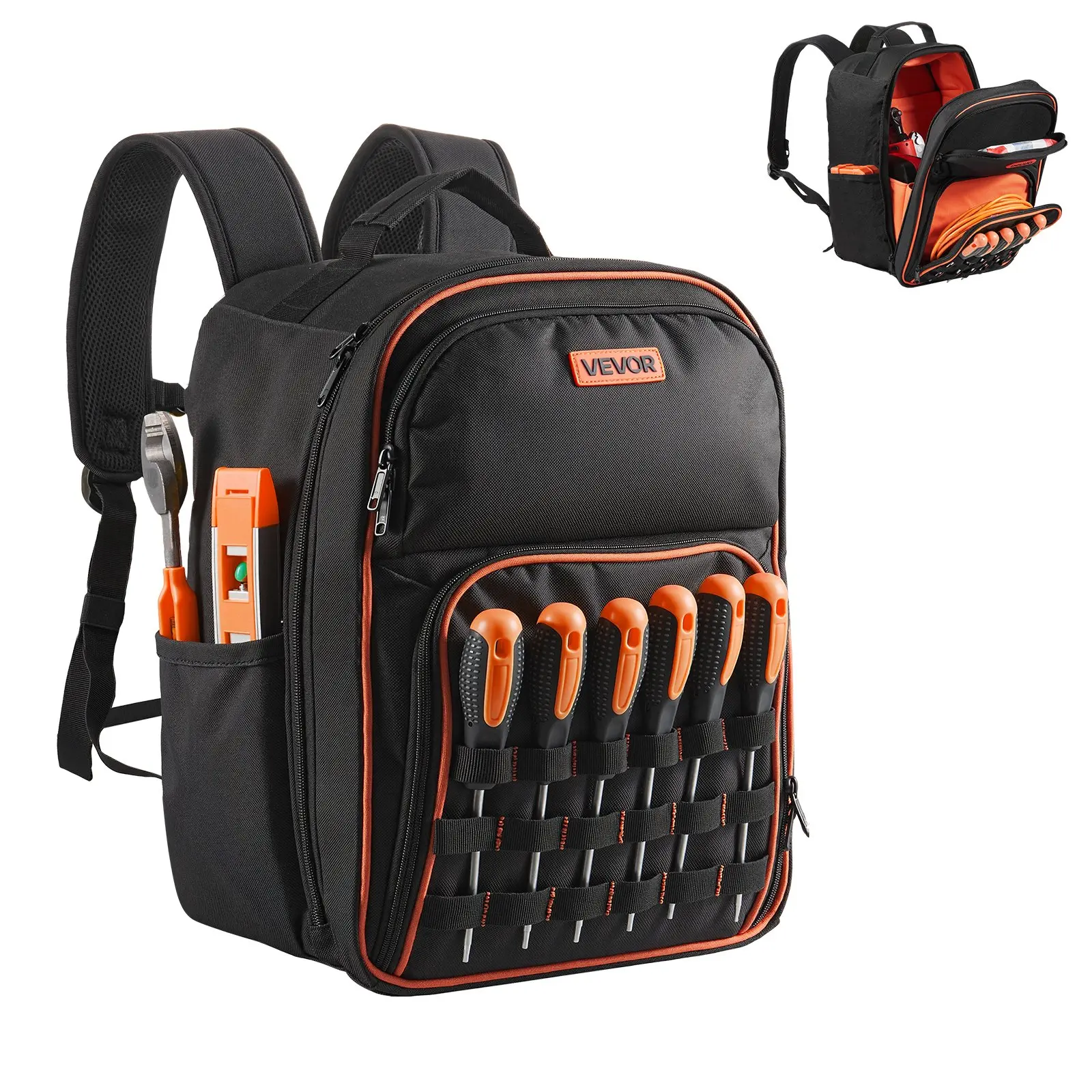 【toolupgrade】VEVOR Tool Backpack, 49 Pockets, Heavy-duty Tools Storage Organizer Work Bags with Laptop Compartment Reinforced Fabric Base, Electrician Jobsite Backpack for Electrician, Repairman