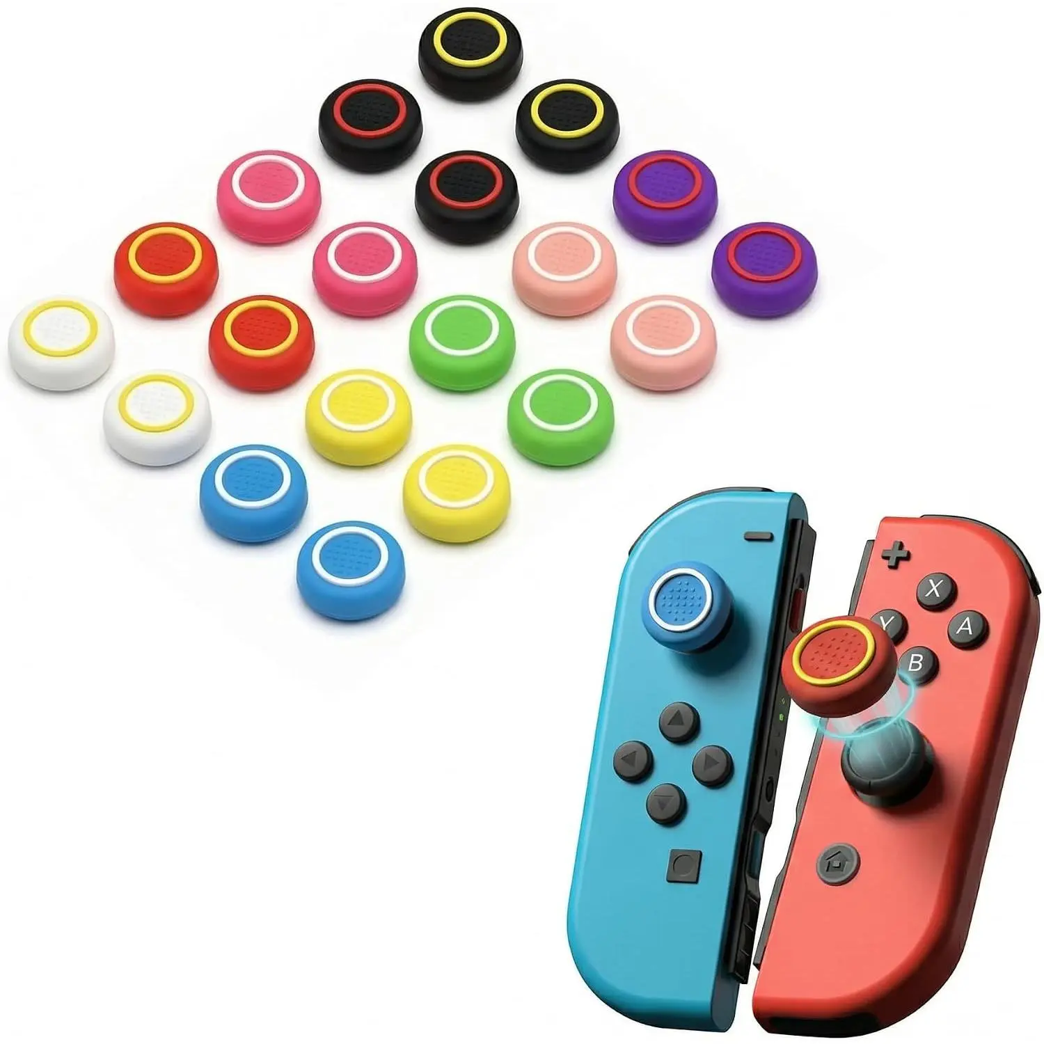 20 count Optimized  Thumb Grips & Joystick Caps for  /OLED/Lite JoyCon Controllers Accessories | 10 Colors, Anti-Slip, Anti-Scratch &  Gaming Experience