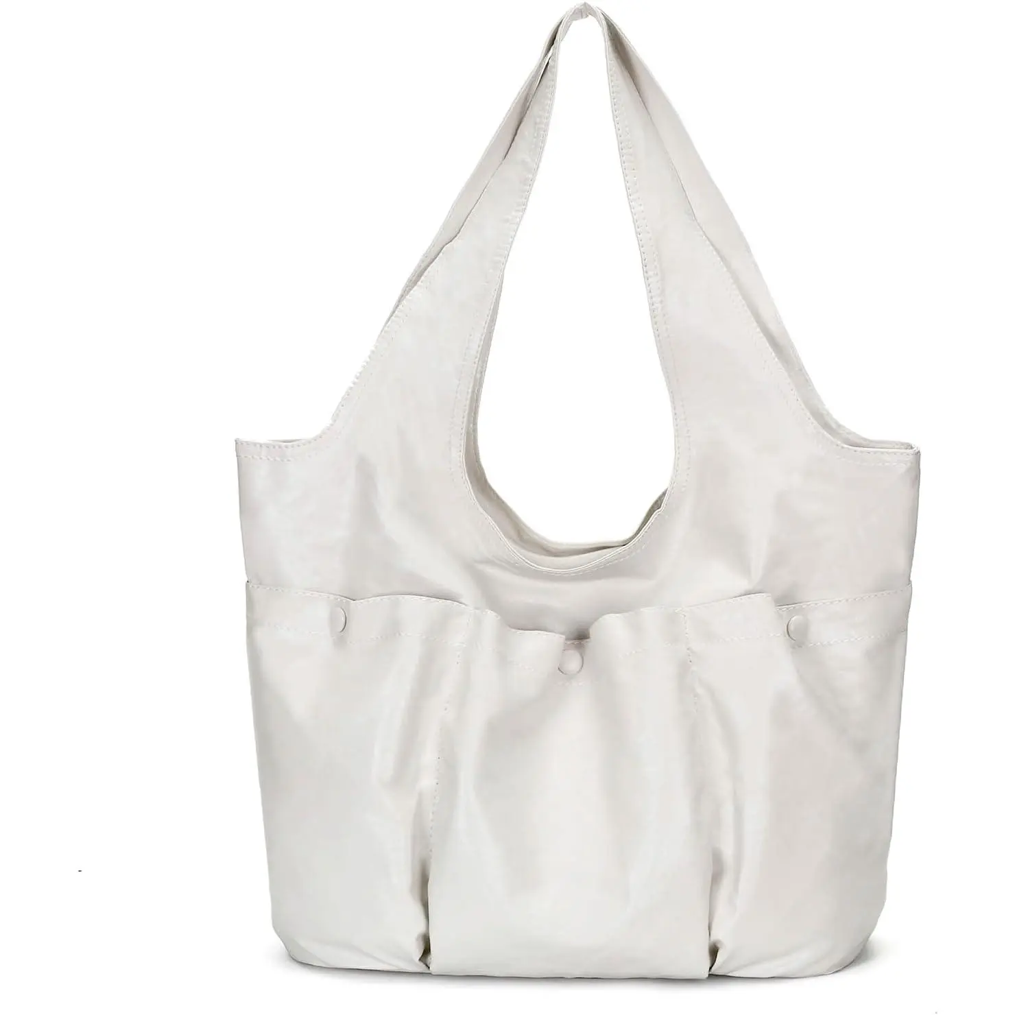 Slouchy Hobo Bag for Women, Modern Soft Synthetic Vegan Leather Tote with Multiple Button Pockets, Large Top Handle Purse for Work & Travel, Button Closure