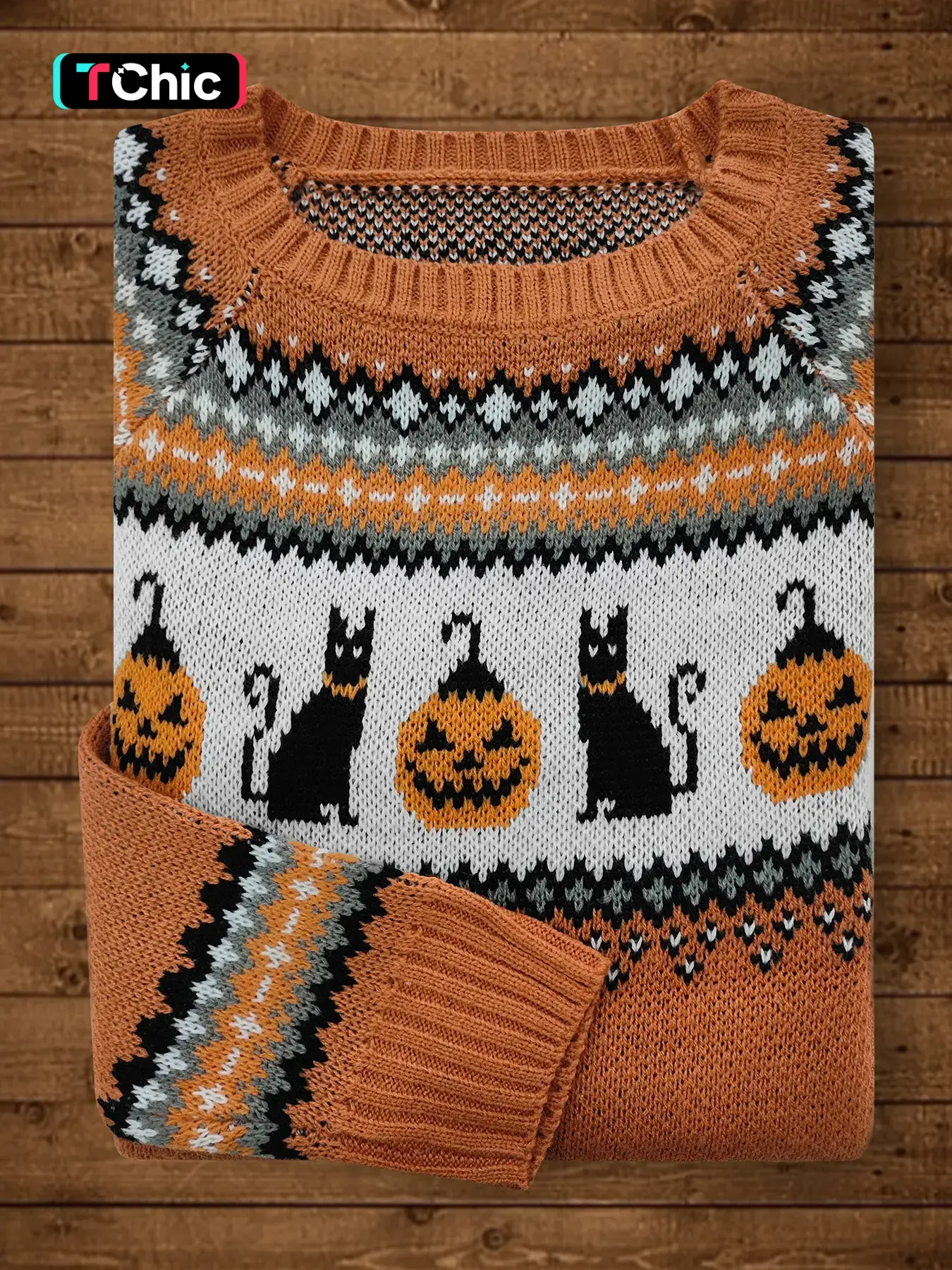 Women's Round Neck Pumpkin Pattern Long Sleeve Loose Knit Top, Halloween, Fashionable and Versatile, Casual Fitted Style for Fall & Winter