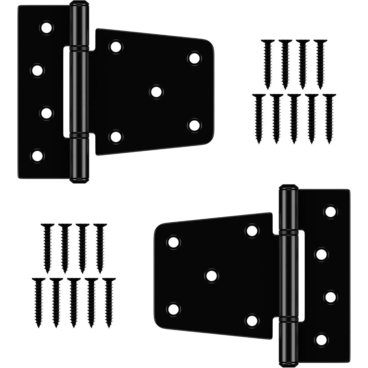 Heavy Duty 3-1/2 Inch Gate Hinges, Black Iron Barn Door T Hinges with Extra-Long Screws for Wooden Fences, Yard Gates, Sheds, 2 Pack