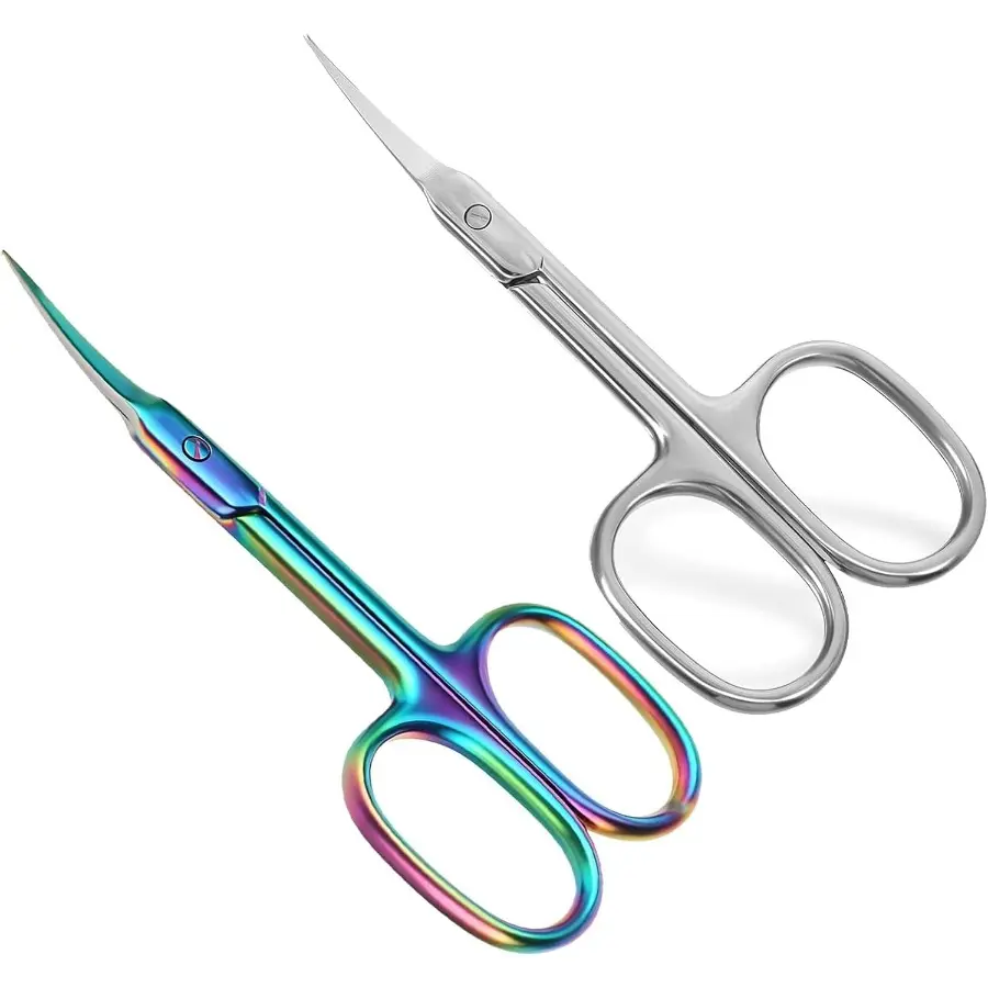 Stainless Steel Eyebrow Scissors- 2 Pcs Portable Fine Precision Curved Cuticle & Manicure Scissors for Nails, Cuticle，Eyelashes, Beards