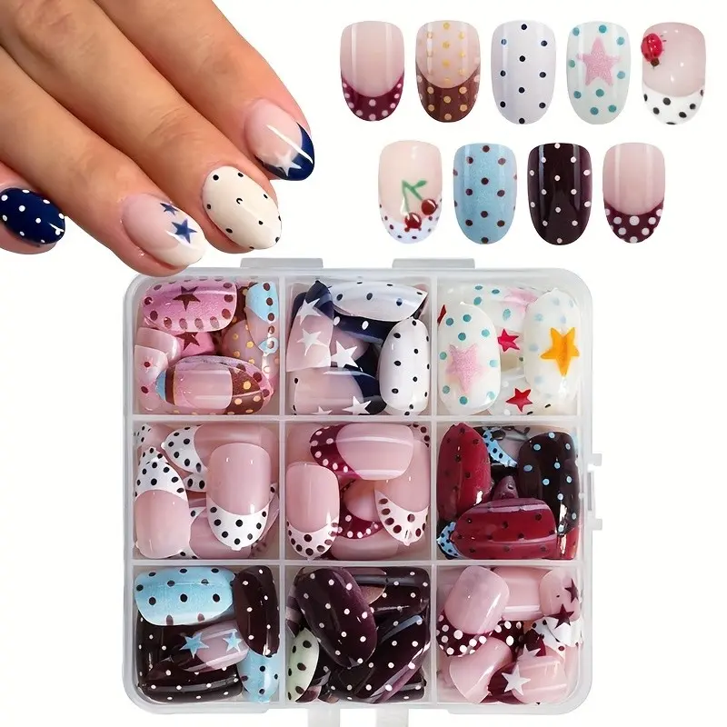 216pcs Oval Cute Fashion Press-On Nails, Multiple Styles, Glossy Full Coverage Removable False Nails, Ideal for Daily Use and Parties, Fake Nails Manicure