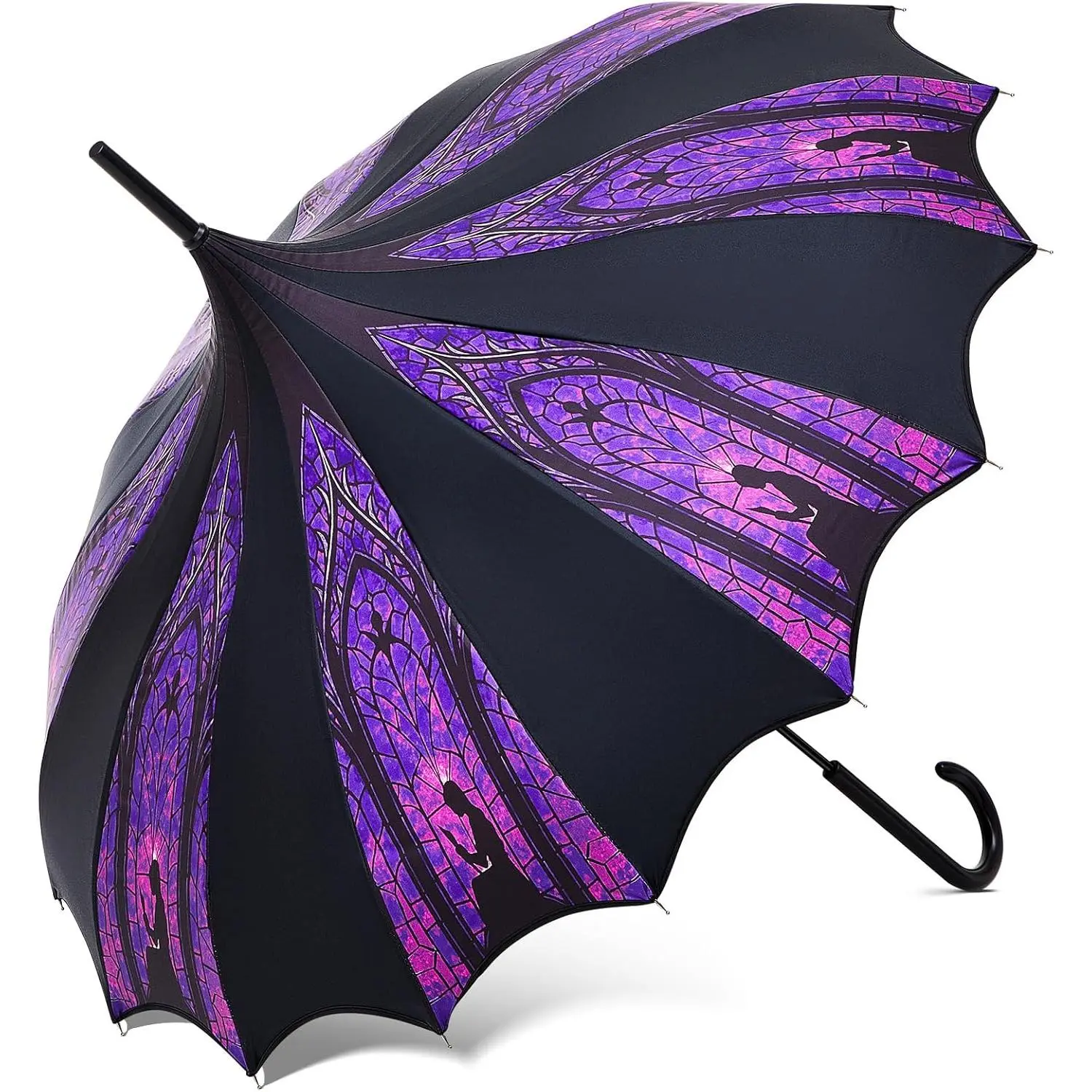 Gothic Vibe Pagoda-Shape Umbrella with Purple Motifs, Metal Ribs & Metal Components - Waterproof, Windproof, UV-Protective, Lightweight 33.5-Inch Sun/Rain Shield for Halloween, Birthday Gifts (with Photo)