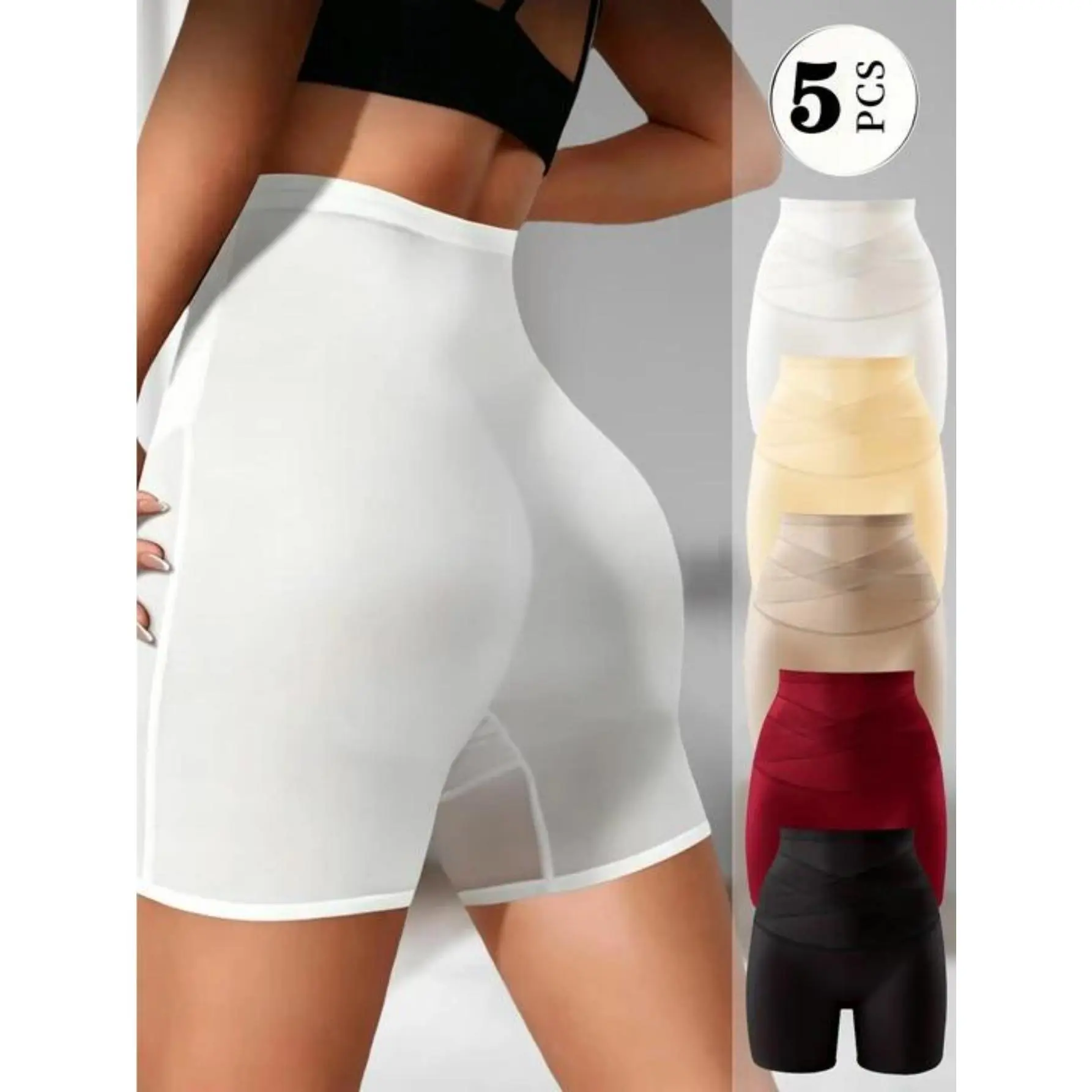 QUASTI 5 Pack High Waist Cross Shaping Leggings, Microfiber Fabric Cross Waist Tummy Control Pants, Slim Fit Hip Lifting Body Shaper Underwear, S-XXL