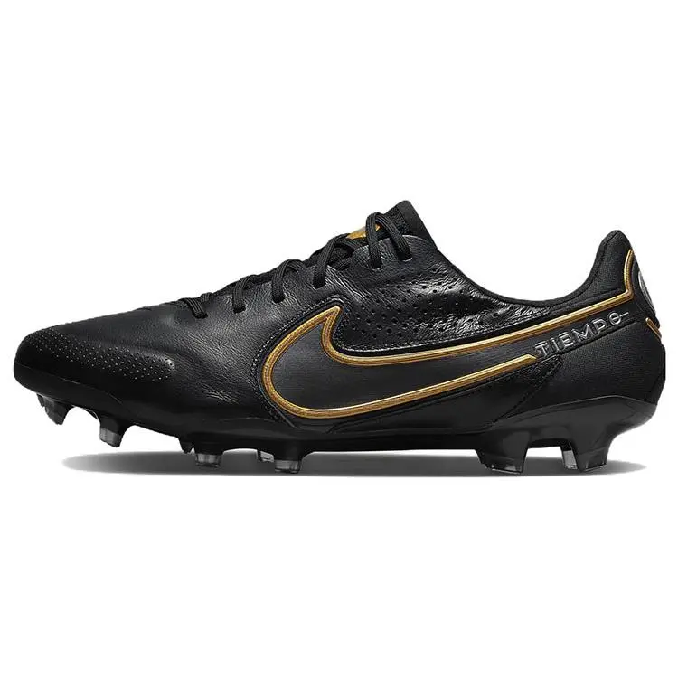 Nike Tiempo Legend 9 Firm Ground Soccer Cleats – Black and Gold, Cushioned, Non-Slip, Durable, Unisex Verifiable, with credentials and supporting global authentication