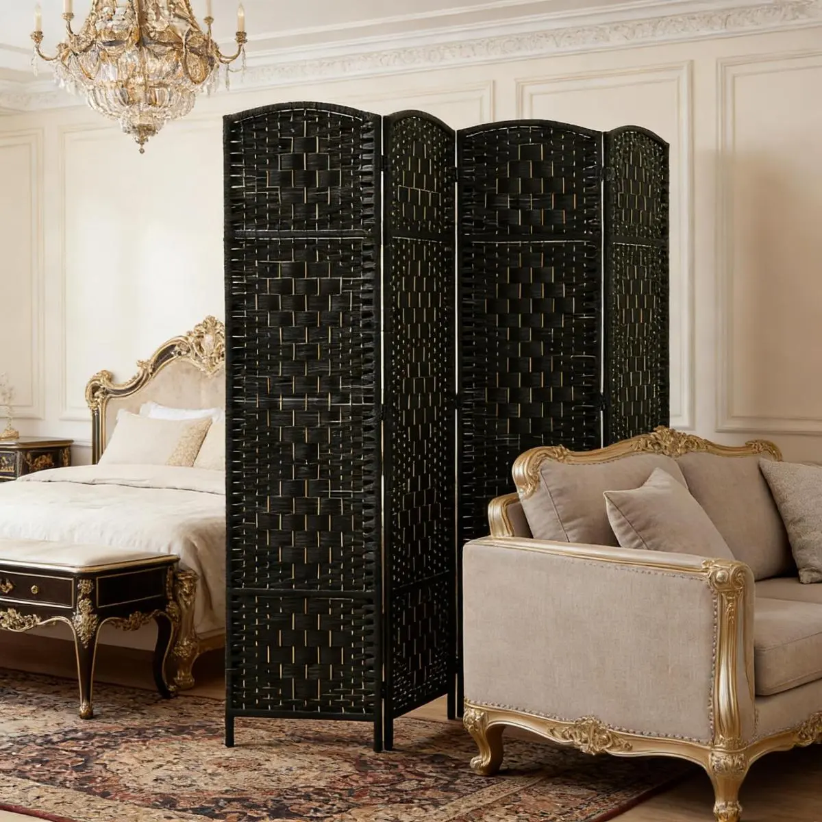 AobtkelTall Portable Weave Partition Wall Divider,Folding Privacy Screen,Artistic Room Divider On-Site