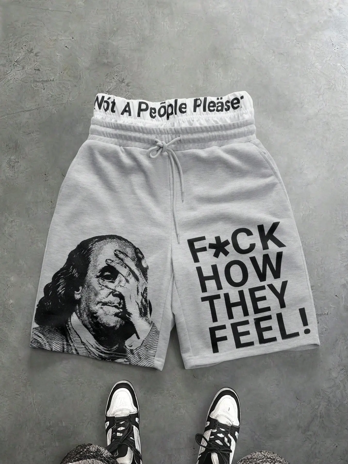 Men's Streetwear Shorts, Dual Waistbands, American Vintage Franklin Portrait Print, Double Pockets, Summer Drawstring Pants, Casual Style