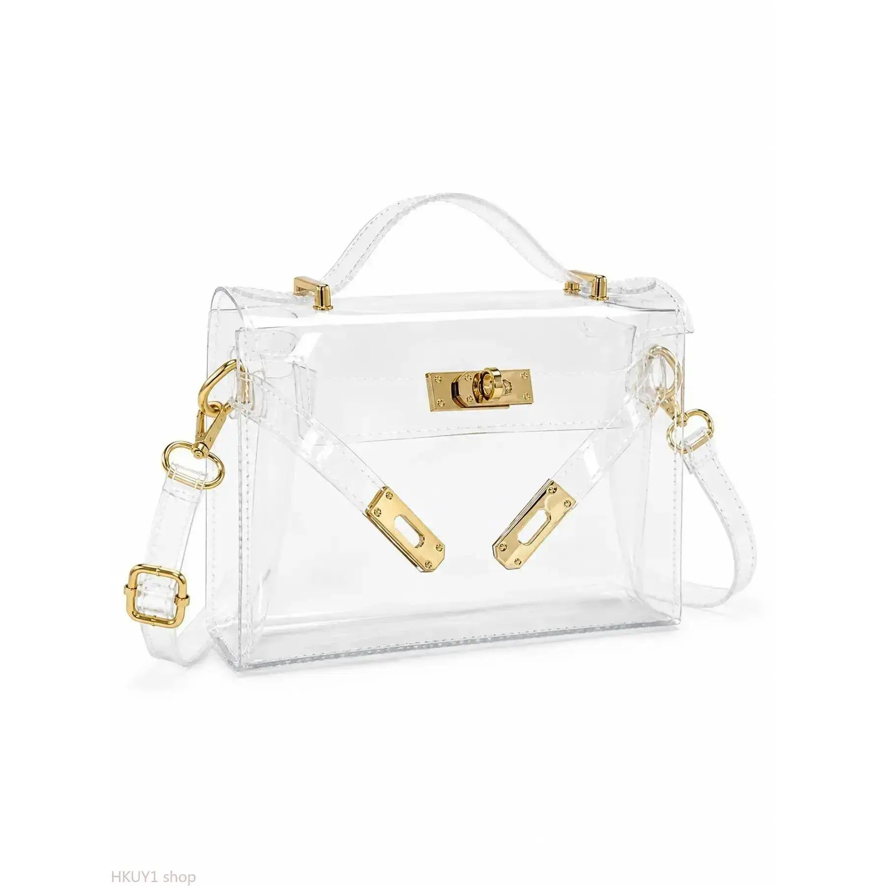 Clear Stadium Bag for Women, Transparent PVC Crossbody Purse with Top Handle, Adjustable Shoulder Strap and Turn-Lock Closure for Concerts, Games, Festivals and Events
