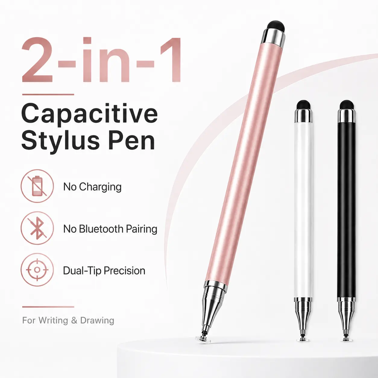 3-Pack 2 in 1 Double-ended Capacitive Stylus Pen, High Sensitivity Precision Stylus Pen, Universal Stylus Pen for iPad, iPhone, Tablet, Touch Screen，Compatible with Android, iOS, Surface