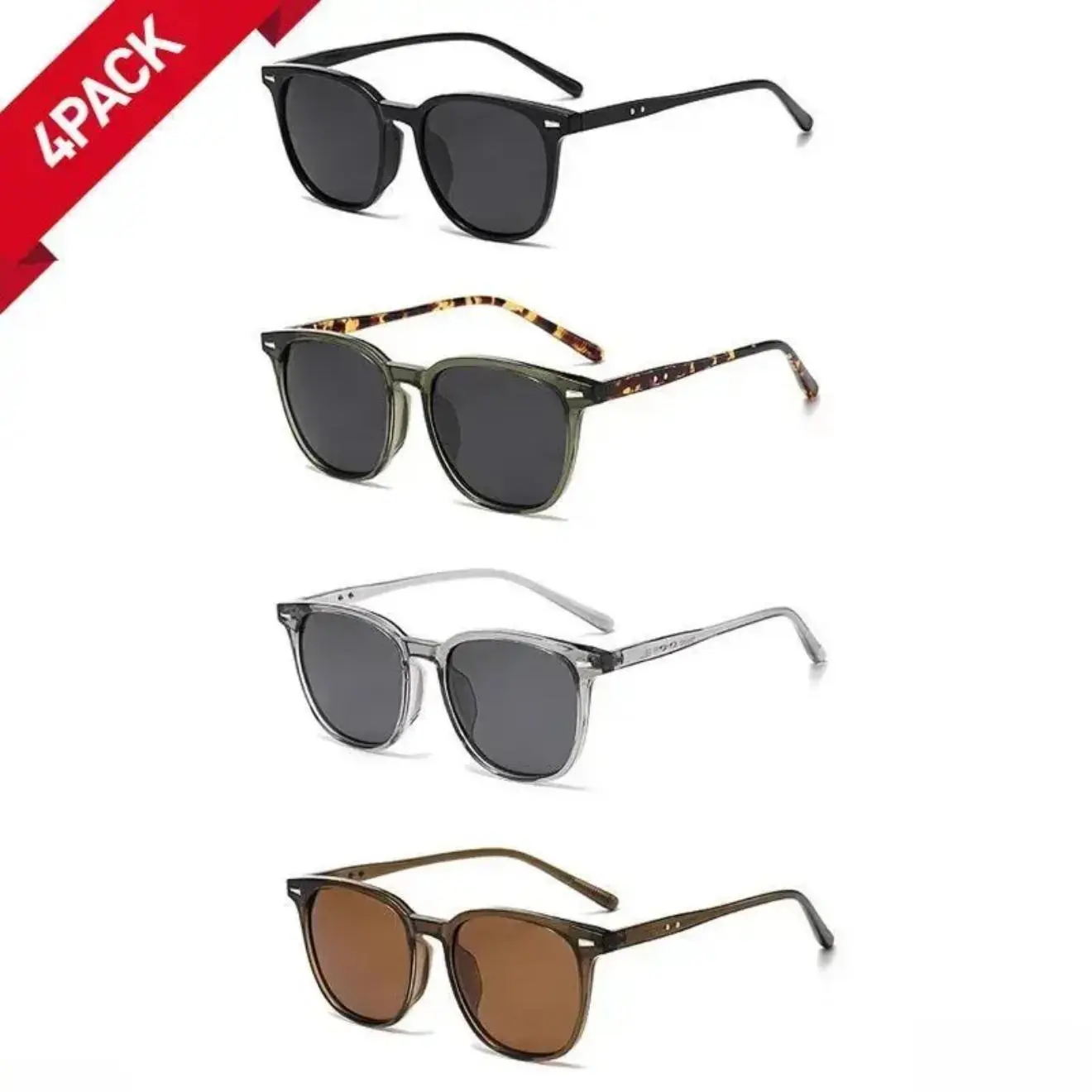 Women's Statement Frame Sunglasses, Bulk 4-Pack, Lightweight Polyamide Frames with UV Resistant Lenses, Assorted Colors, Stylish Accessories, Tortoiseshell, Statement Frame Glasses